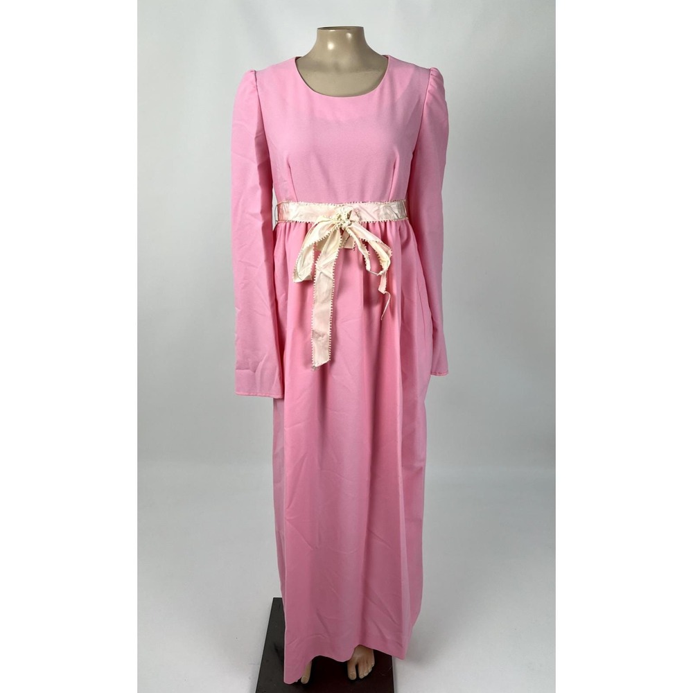 Vintage 70's Handmade Women's Dress Bell Sleeves Polyester Maxi Bridesmaid I4-20
